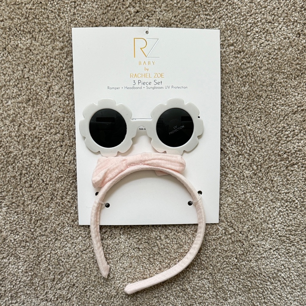 Rachel Zoe White Flower Sunglasses with Light Pink Bow Headband